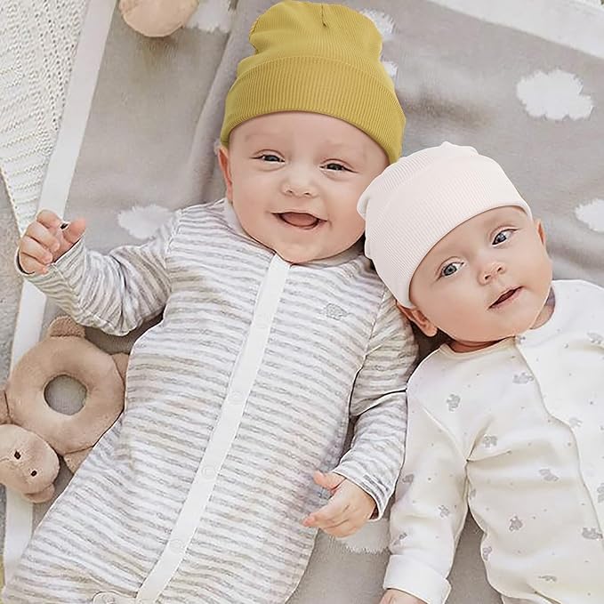 DRESHOW BQUBO 6 Pack Baby Newborn Hats Set for Unisex Infant Newborn Toddler Soft Beanie Hat for Boys Girls 0-24 Months