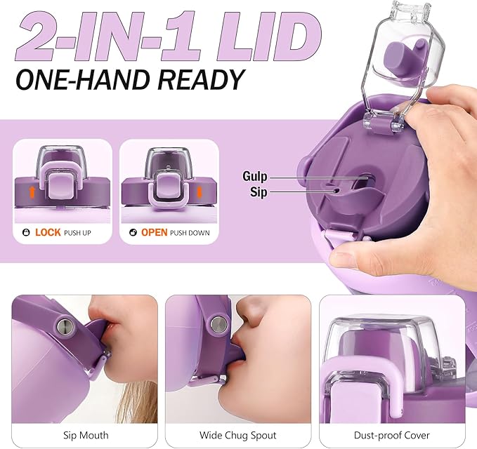 72oz Glass Water Bottle with 2-IN-1 Straw &Chug Lid, Large Motivational Glass Bottle with Capacity Marker and Silicone Sleeve, 2.1Liter Gallon Water Jug for Home, Sports, Gym, BPA Free-Light Purple