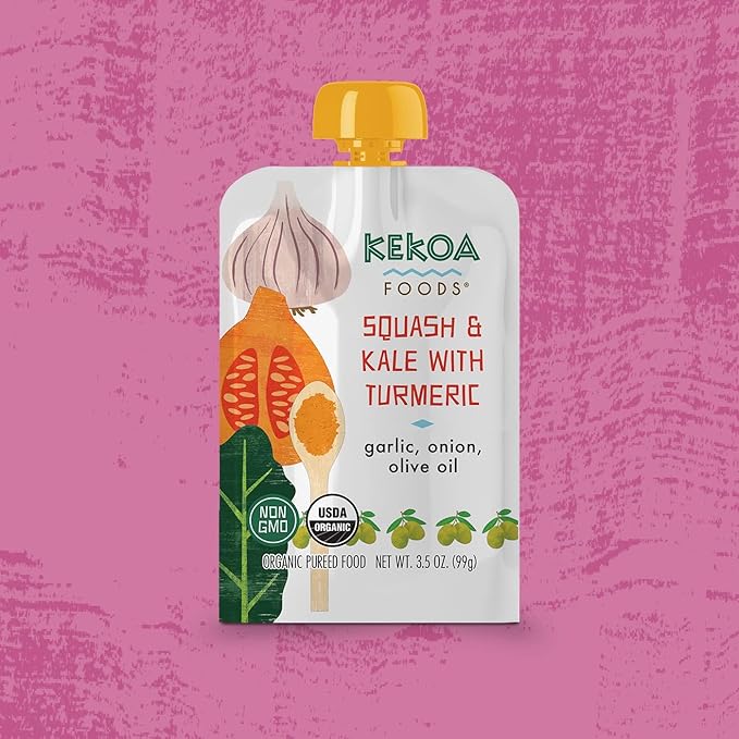 Kekoa Foods 100% USDA Certified-Organic Vegetarian Baby Food Puree Variety Pack: 3.5 oz Squeeze Pouches (18 Total) | Beets, Fennel & Kale, Peas & Mint, Squash & Kale with Turmeric | Non-GMO