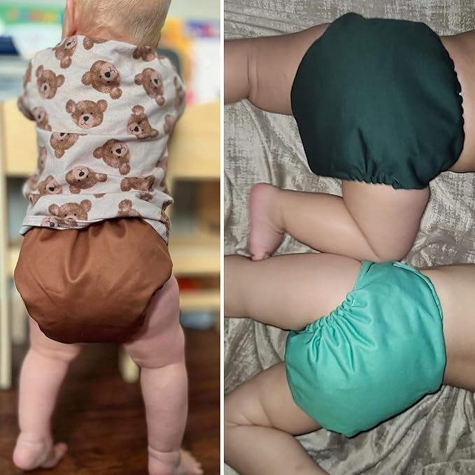 Mama Koala 3.0 Cloth Diapers for Babies with AWJ Lining, 6 Pack with 6 Natural Cloth Diaper Inserts - Reusable and Washable Pocket Diapers (Pinetree Cabin)