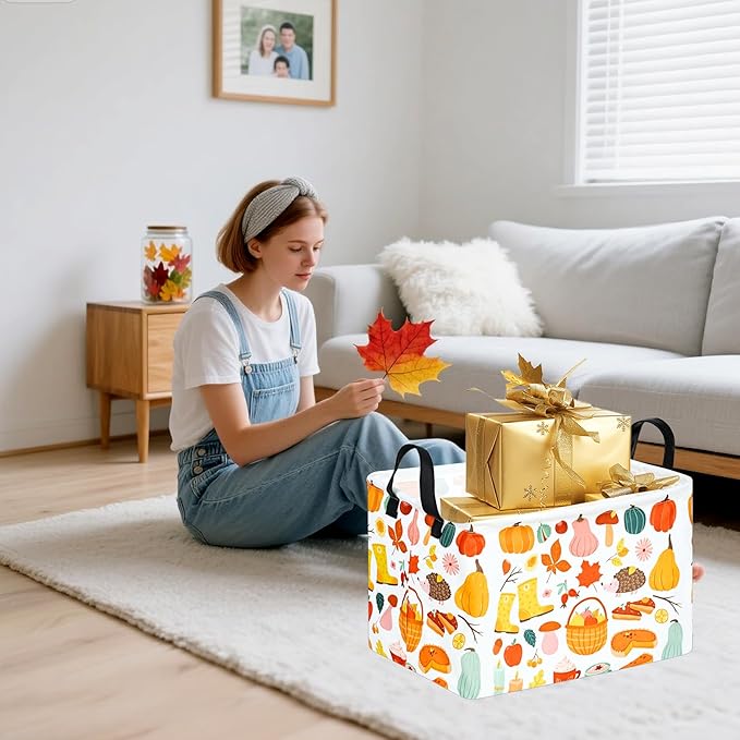 Rectangle Autumn Harvest Gift Storage Home Shelf Storage Basket Organizer Box Clothes Laundry Hamper Toys Nursery Basket Baby Laundry Basket with Handles