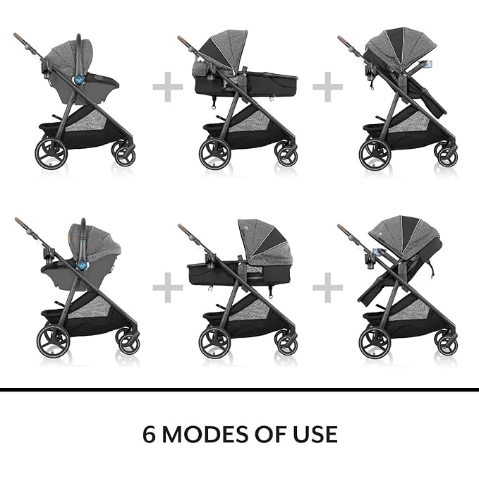 Evenflo Shyft Intuiti+ Travel System Featuring Revolve180 LiteMax™ NXT Rotating Rear-Facing Lightweight Preemie and Infant Car Seat with SensorySoothe 3-30 lbs. (Angler Tweed)