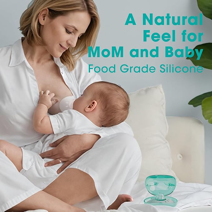 CheriBaby Nipple Shield, Contact Nipple Shield for Breastfeeding with Difficulty Sucking or Flat or Inverted Nipples, 2 Pair with Carrying Case, 100% Food Grade Silicone, BPA/BPS Free, L-24mm