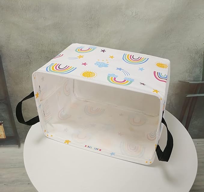 Rectangle Foldable Gift Laundry Basket, Storage for Dirty Cloth, Toys Nursery, Kids Clothes, Hamper With Handles for Home Decor (REC-Rainbow)