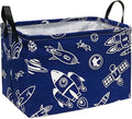 Rectangle Kids Gift Storage Basket Shelf Storage Basket Organizer Box Clothes Laundry Hamper Toys Nursery Basket Baby Laundry Basket with Handles (REC-Navy Spacecraft)