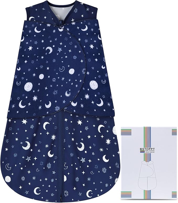 Newborn Sleep Sack Baby Swaddle,Swaddle me 6-12 Month,3-Way Adjustable Wearable Blanket,100% Rayon Cotton Swaddling Sleeping Bag，TOG 0.5 (Starry Sky, 6-12 Months)