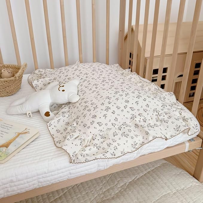 BuLuTu Gauze Muslin Pillow Cases for Toddler Girls Boys Soft Breathable Pillowcase Crib Size, 14"x20", 1 pc, Blue Floral Small Pillow Cover for Travel/Daycare/Nursery Decor, Enveloped Closure