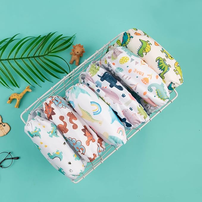 Babygoal Reusable Neutral Cloth Diapers 6 Pack with 10pcs Inserts, One Size Adjustable Washable Pocket Nappy Covers for Baby Boys and Girls 6FB02