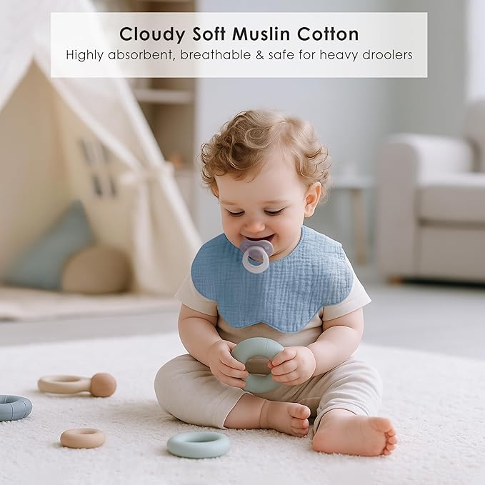 Muslin Baby Bibs, 6 Pack 100% Cotton Absorbent 360 ° Rotate Flower-Shaped Bandana Drool Bibs for Baby Girls & Boys