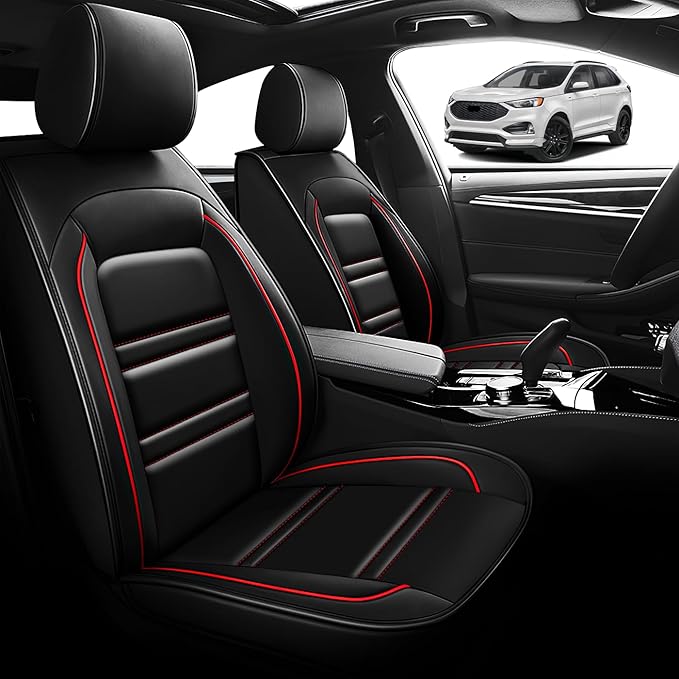 Seat Cover for Ford Edge 2007-2024 | Car Seat Covers Front Seats, Waterproof Seat Protectors, Automotive Front Seat Covers (Front Seat, Black&Red Line)