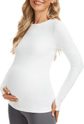 MathCat Maternity Long Sleeve Shirt with Thumbleholes,Pregnancy Casual Tee Blouse Athletic Yoga Workout Tops