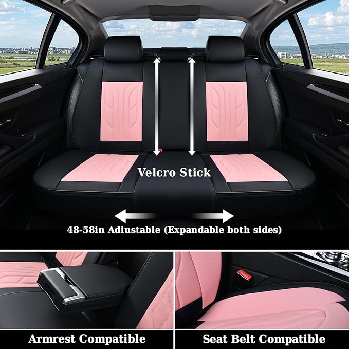 Coverado Front Seat Covers, Car Seat Covers Front Seats, Leather Seat Covers for Cars, Automotive Seat Covers Car Seat Protector Car Accessories Fit for Most Sedans SUV Pick-up Truck(Black&Pink)