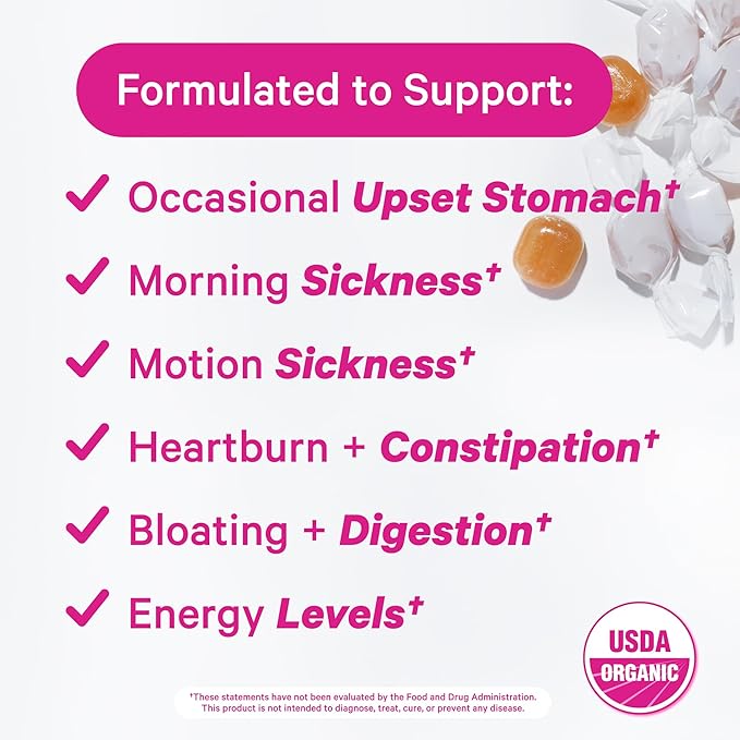 Pink Stork Organic Sweets Bundle for Morning Sickness and Motion Sickness Support, Added Vitamin B6, 1st Trimester Pregnancy Must Haves - 60 Wrapped Candies