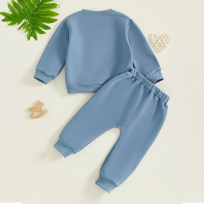 Nyapruwe Toddler Baby Boy Fall Outfit Funny Print Long Sleeve Sweatshirt Joggers Pants Set Kids Warm Winter Clothes