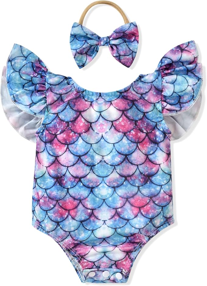 Toddler Girl Baby Ruffles Mermaid Fish Scale Swimsuit One Piece Swimwear Bathing Sunsuit