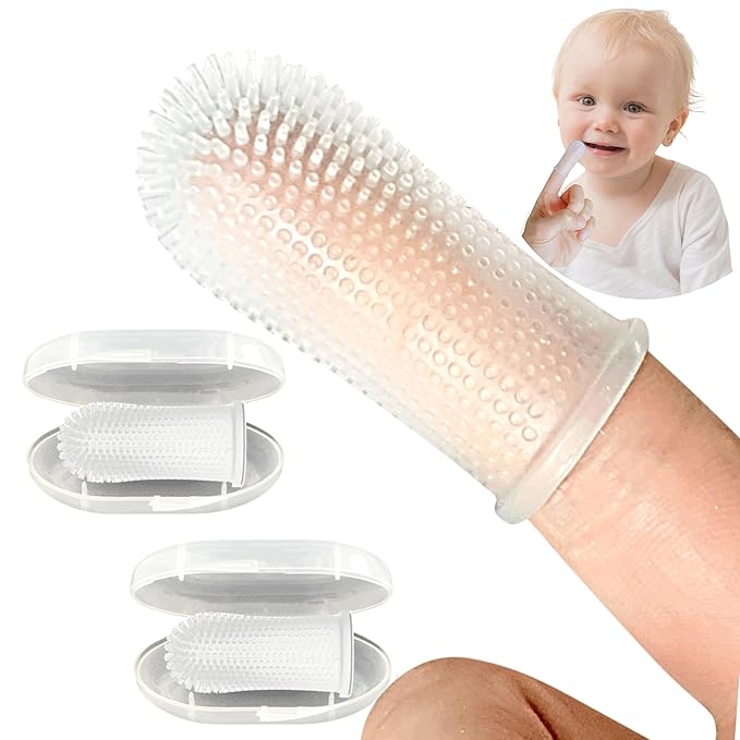 Baby Toothbrush, 360 Degree Bristle Silicone Baby Toothbrush 6 to 12 Months, and Toddler Toothbrushes 1-2, Set of 2 - Clear