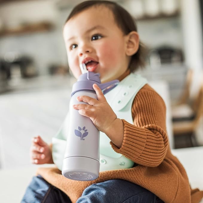 Green Sprouts® Sprout Ware® Straw Bottle 10oz., 6mo+, Plant-Plastic, Platinum-Cured Silicone, Dishwasher Safe, Grows with Baby, Tested for Hormones - Blueberry