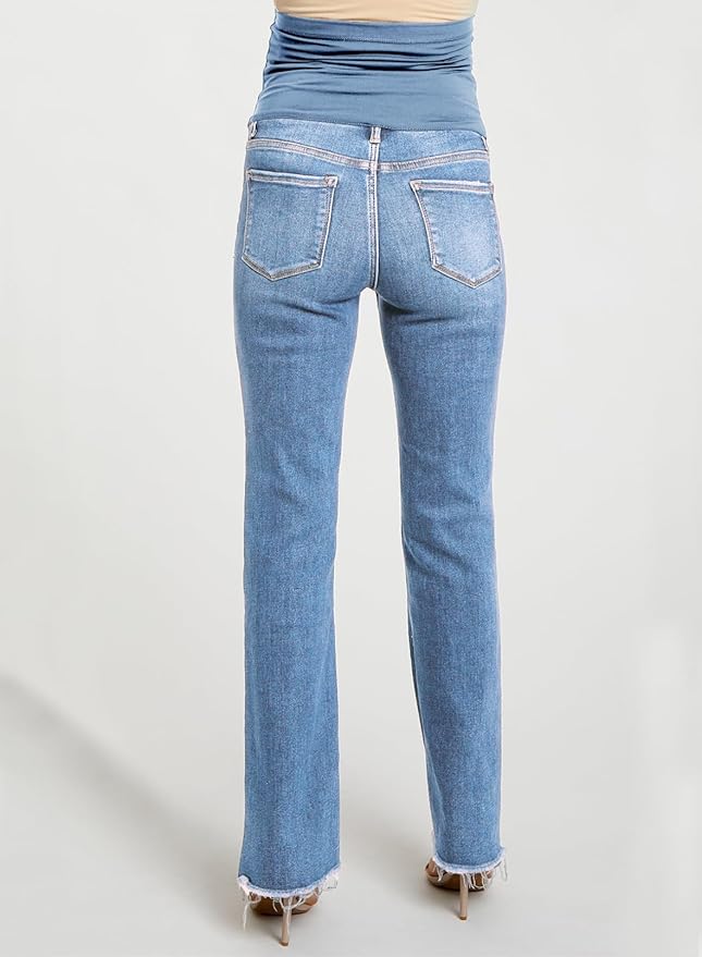 BLENCOT Maternity Jeans for Women Over Belly Pregnancy Pants Comfy Pregnant Jeans Flare Denim Jeans with Pockets