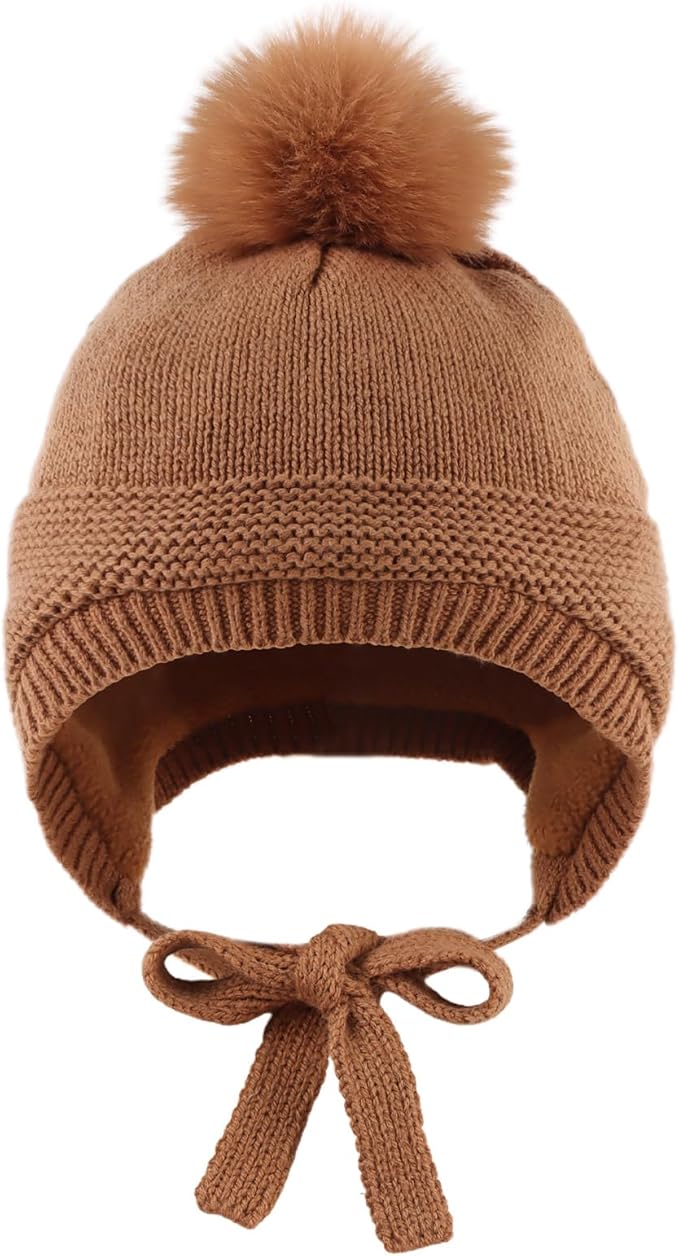JANGANNSA Basic Winter Baby Boys Beanie Pompom Knitted Girls Hat Kids Earflap Beanies Warm Infant Toddler Hats