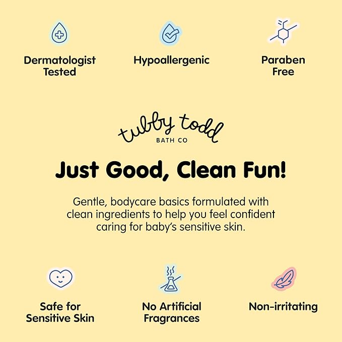 TUBBY TODD Baby Bundle Newborn Skin Care Set - Hypoallergenic Hair + Body Wash, All Over Ointment with Colloidal Oatmeal, Sweet Cheeks Diaper Paste - Fragrance Free, Standard Size