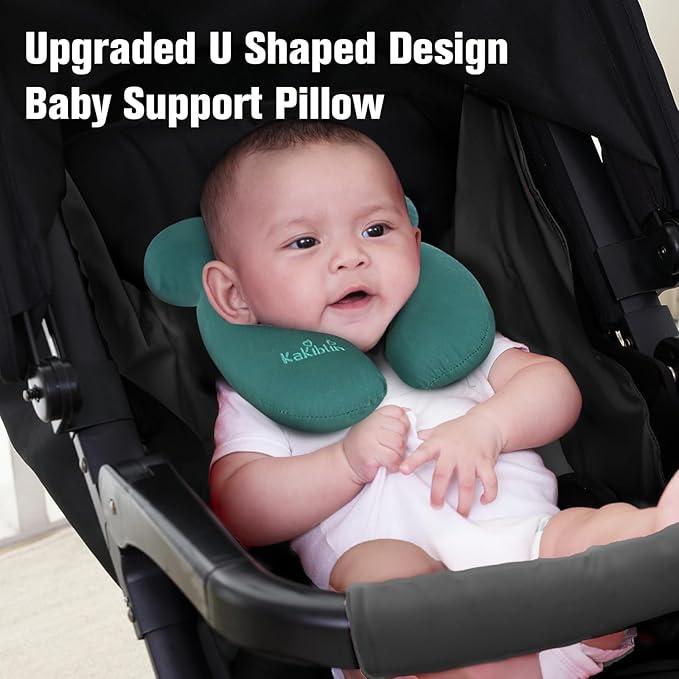 KAKIBLIN Baby Travel Pillow, Upgraded Baby Support Pillow for Head and Neck, Head Neck Pillow for Car Seat,Pushchair,Travel, Dark Green