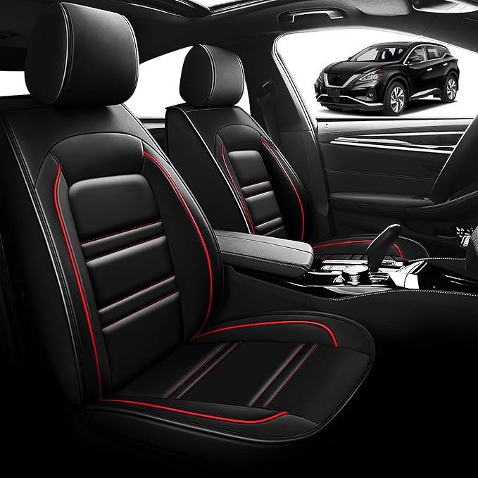 Seat Cover for Nissan Car Murano 2003-2025 | Car Seat Covers Front Seats, Waterproof Seat Protectors, Automotive Front Seat Covers (Front Seat, Black&Red Line)