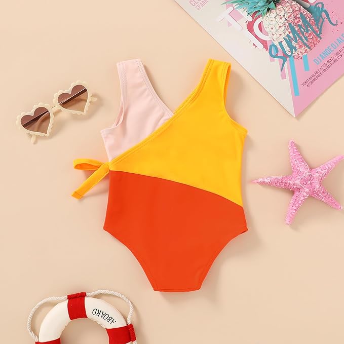 Happy Town Toddler Swimsuit Girl One Piece Bathing Suit Color Block Swimwear Baby Summer Beach Wear