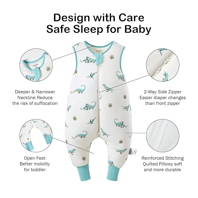 BubblePanda Rayon Made from Bamboo Toddler Sleep Sack with Feet 12-24 Months 1.0 Tog Ultra Soft Toddler Sleeping Sack 1t-2t Sleep Bag Walker Quilted Wearable Blanket with Legs 2-Way Zipper Lightweight
