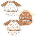 GRSSDER 3-pack Mess Proof Baby Feeding Bibs with Food Catcher Pocket, Soft Lightweight Waterproof Fabric Material with Zero Plastic-like Feel, Adjustable and Easy Clean Toddler Bibs for 6-36 Months