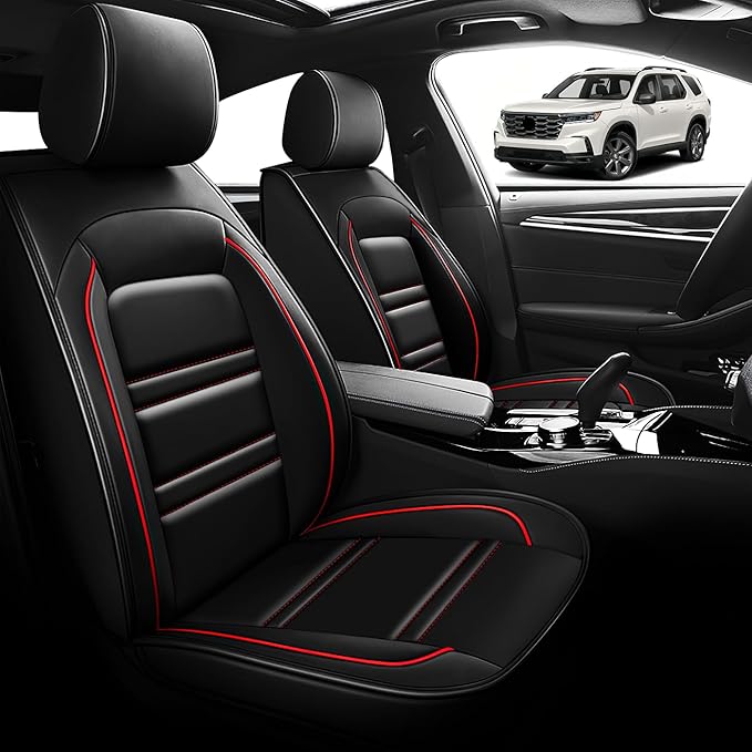 Seat Cover for Honda Pilot 2003-2025 | Car Seat Covers Front Seats, Waterproof Seat Protectors, Automotive Front Seat Covers (Front Seat, Black&Red Line)
