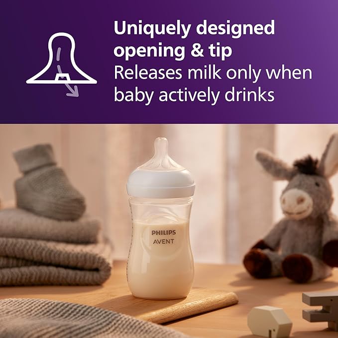 Philips Avent Natural Baby Bottles with Natural Response Nipples (Medium Flow, Flow 3), with Seahorse and Starfish Design, 9oz, 4-Pack, SCY903/68