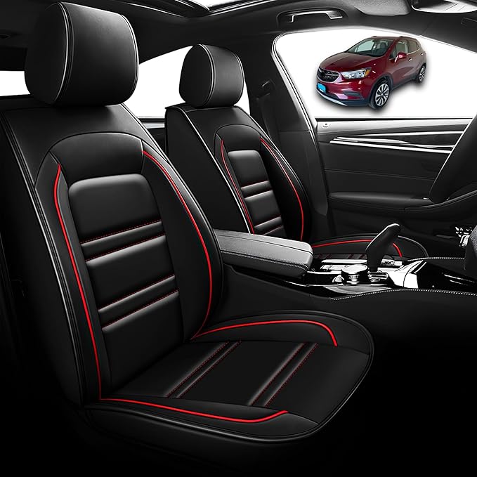 Seat Cover for Buick Encore 2013-2022 | Car Seat Covers Front Seats, Waterproof Seat Protectors, Automotive Front Seat Covers (Front Seat, Black&Red Line)