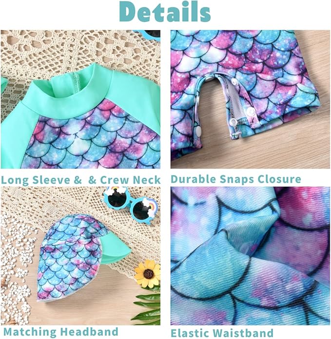 Aalizzwell Baby Girls Long Sleeve One Piece Bathing Suit with Hat