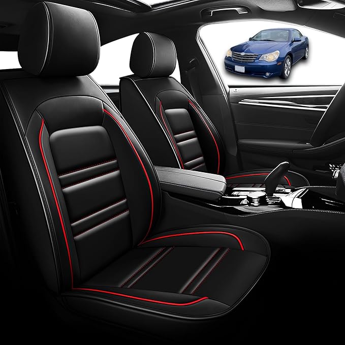 Seat Cover for Chrysler Car Sebring 2000-2010 | Car Seat Covers Front Seats, Waterproof Seat Protectors, Automotive Front Seat Covers (Front Seat, Black&Red Line)