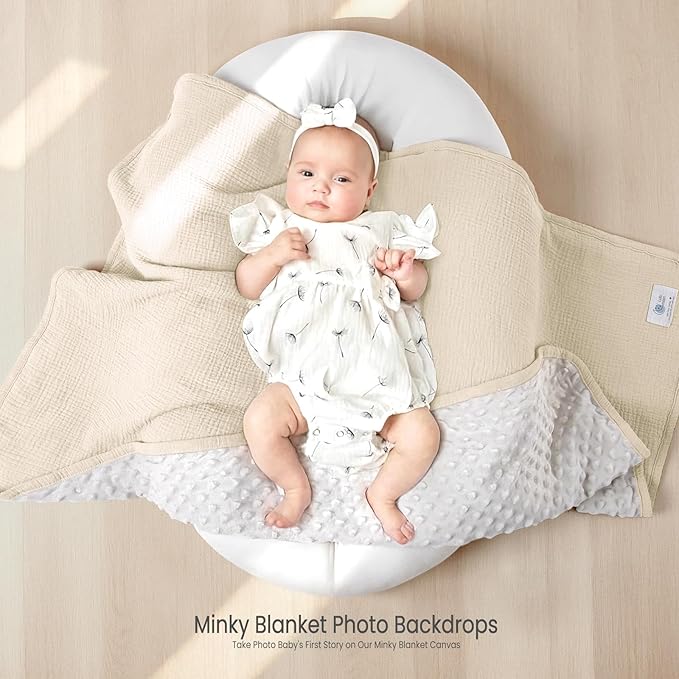 lulumoon Baby Blanket for Newborn Receiving: Minky Dot & Muslin Lightweight - Thermal Blanket Gift for Baby Shower & Hospital Welcoming 30"x40"（Ivory）