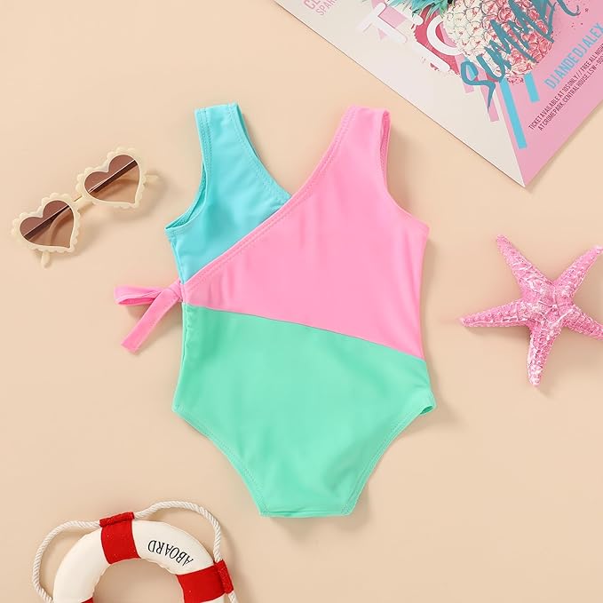 Happy Town Toddler Swimsuit Girl One Piece Bathing Suit Color Block Swimwear Baby Summer Beach Wear