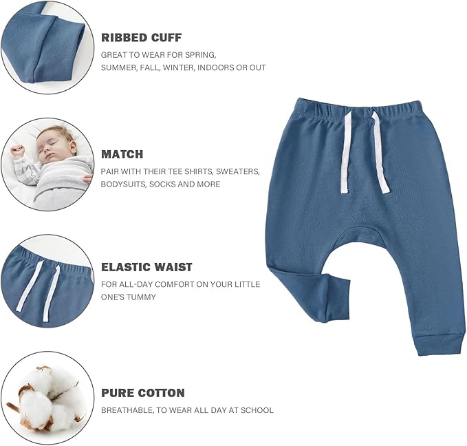 SOBOWO Newborn Baby Boy Girl 3-Pack Joggers Infant Baby Cotton Harem Pants for Toddler Boys Girls 0-3T Interlock 195 GSM