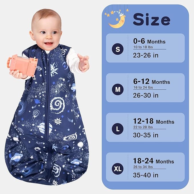 Baby Sleep Sack 6-12 Months Baby Wearable Blanket 100% Rayon Cotton 2-Way Zipper Toddler Sleeping Sack，Comfy Soft Lightweight TOG 0.3（Galaxies）