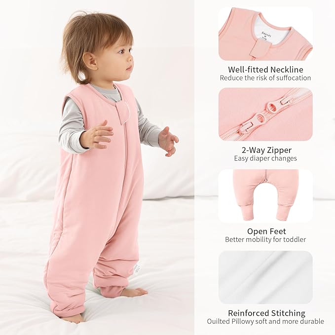 Rayon Made From Bamboo Sleep Sack 3t-4t 0.5 Tog Ultra Soft Summer Toddler Sleep Sack 36-48 Months with Feet 2-Way Zipper Lightweight Sleeping Bag Baby Wearable Blanket (2 Pack)-Pink & Gray