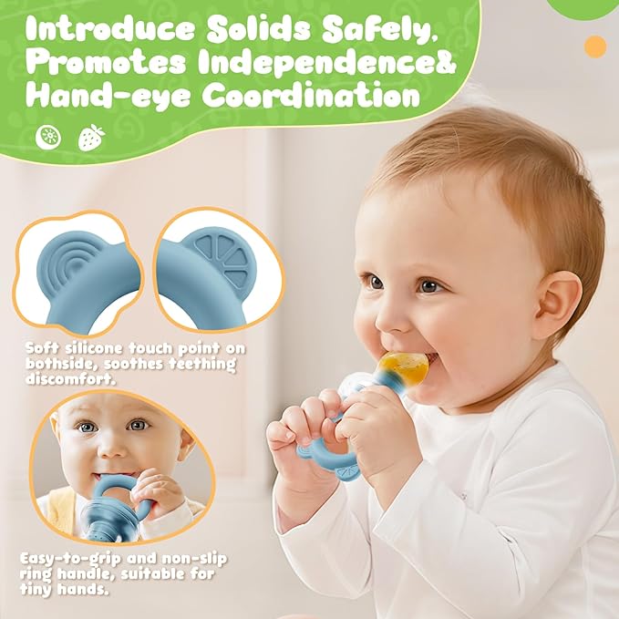Bear Baby Fruit Food Feeder & Mini Freezer Nibble Tray Combo, 2 Pack Breastmilk Popsicle Molds for Baby Teething Relief, BPA Free Silicone Feeder for Safe Infant Self Feeding, Dishwasher Safe, Green