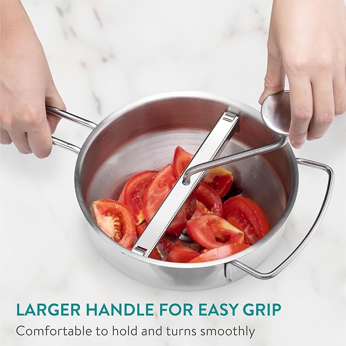 Navaris Stainless Steel Food Mill 2-Quart with 3 Grinding Discs - Rotary Food Mill to Grind & Puree Fruits, Vegetables, Tomato Sauce, Potatoes, Jams and Baby Food Dishwasher Safe