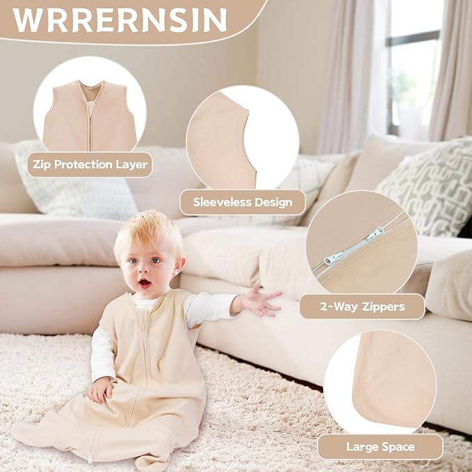 Baby Sleep Sack 6-12 Months,100% Cotton TOG 0.5 Wearable Blanket for Boys and Girls, 3 Pack 2-Way Zipper Lightweight Sleeping Bags for Toddler Newborn Infant