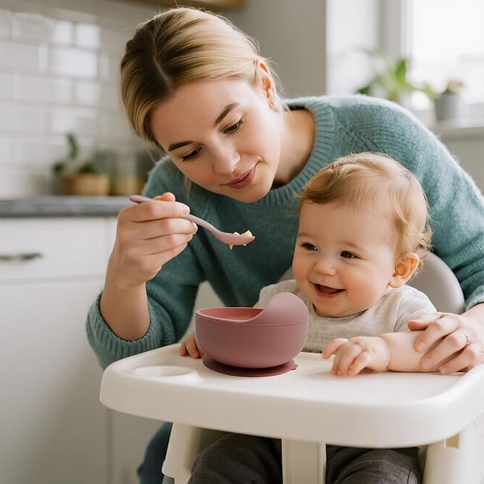 10-Piece Silicone Baby Feeding Set – BPA-Free, Spill-Proof Suction Plate, Bowl, Bib, Snack Cup & Utensils | Dishwasher Safe, Baby Gift Ready (Dark Pink)
