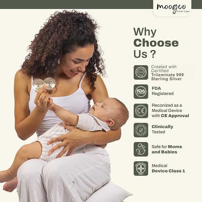 The Original Silver Nursing Cups - Nipple Shields for Breastfeeding Newborn - 999k Nipple Cups - Tri-Laminate Silver - Silver Nipple Covers Breastfeeding - 999k (X-Large)