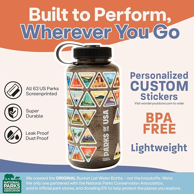 Wondery The Original Parks of the USA® Wide Mouth Adventure Bucket List Bottle (Black)