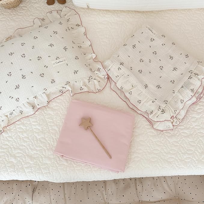 AOJIM Cotton Muslin Kids Toddler Pillowcase with Floral Print Patterns for Room Decor Super Soft Nursery Bedding Pillow Cover for Girls Boys Durable Baby Travel Pillowcase, Machine Washable,14x20''