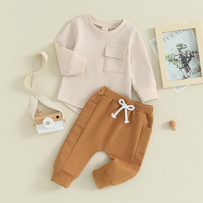 Kuriozud Toddler Baby Boy Fall Winter Clothes Long Sleeve Crewneck Pullover Sweatshirt Jogger Pants Set 2 Piece Outfit