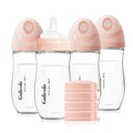 Gulicola Natural Glass Baby Bottle 8 oz for Breastfed Babies, Anti-Colic Baby Bottle Set with Medium Flow Nipple, 3 Months +, 4 Pack - Pink