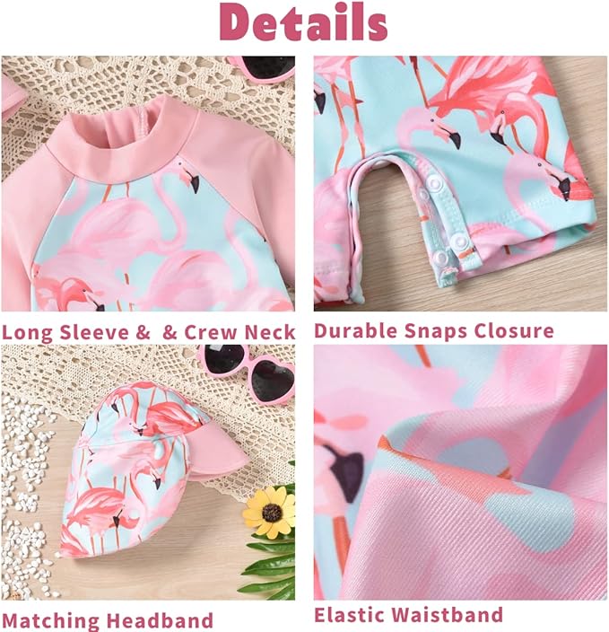 Aalizzwell Baby Girls Long Sleeve One Piece Bathing Suit with Hat