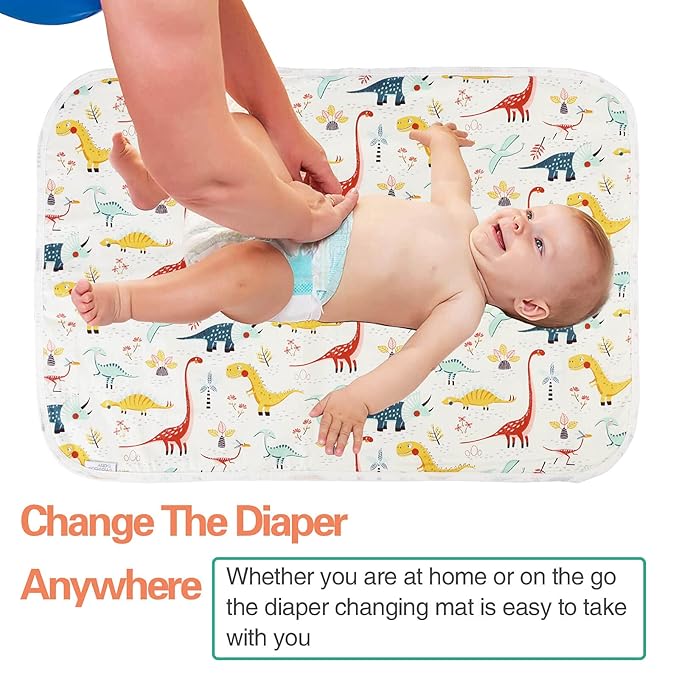 Baby Diaper Changing Pad, 21 5/8" x 31.5" Waterproof Changing Pad Liners 2Pack - Reusable Soft and Absorbent Portable Changing Mat(Dinosaur2PCS)